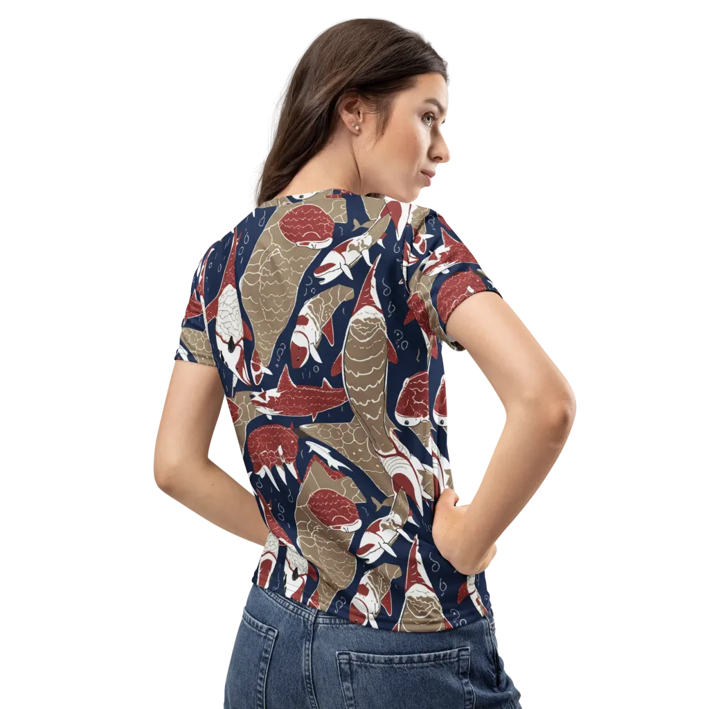 Crimson Koi on Women's Crew Neck T-Shirt — Back