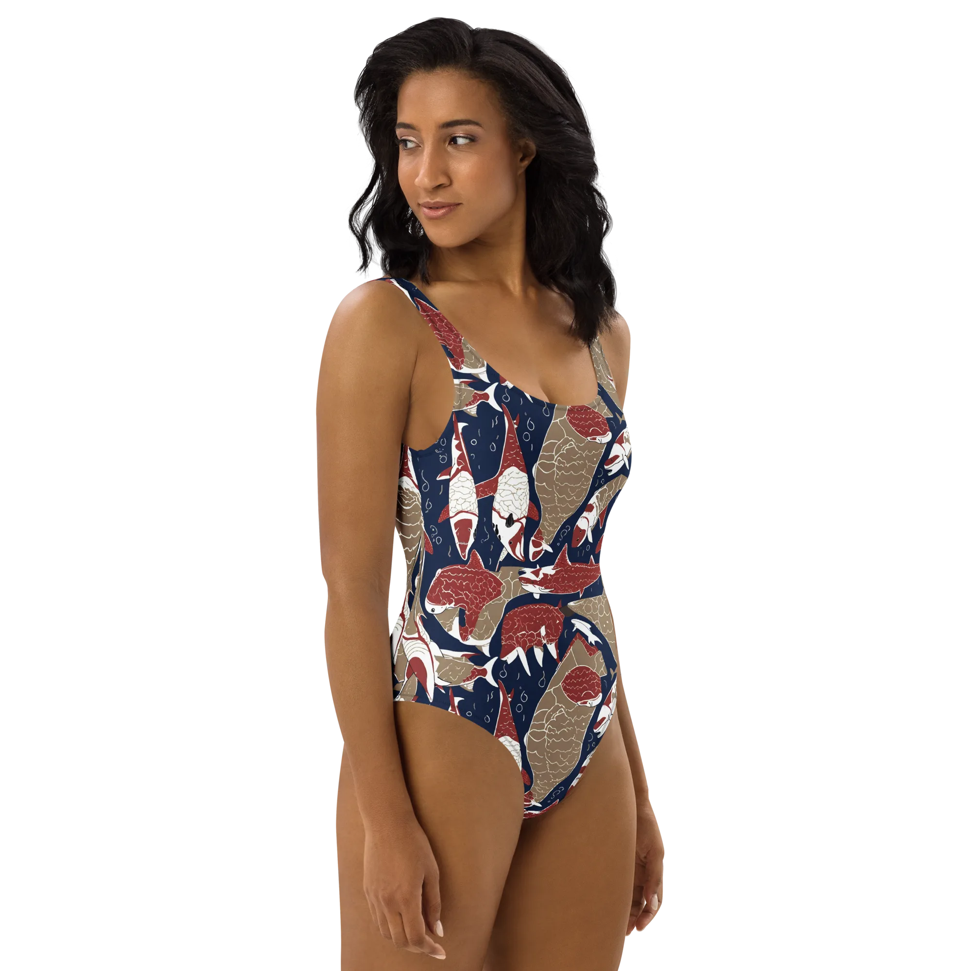 Crimson Koi on One-Piece Swimsuit — Right