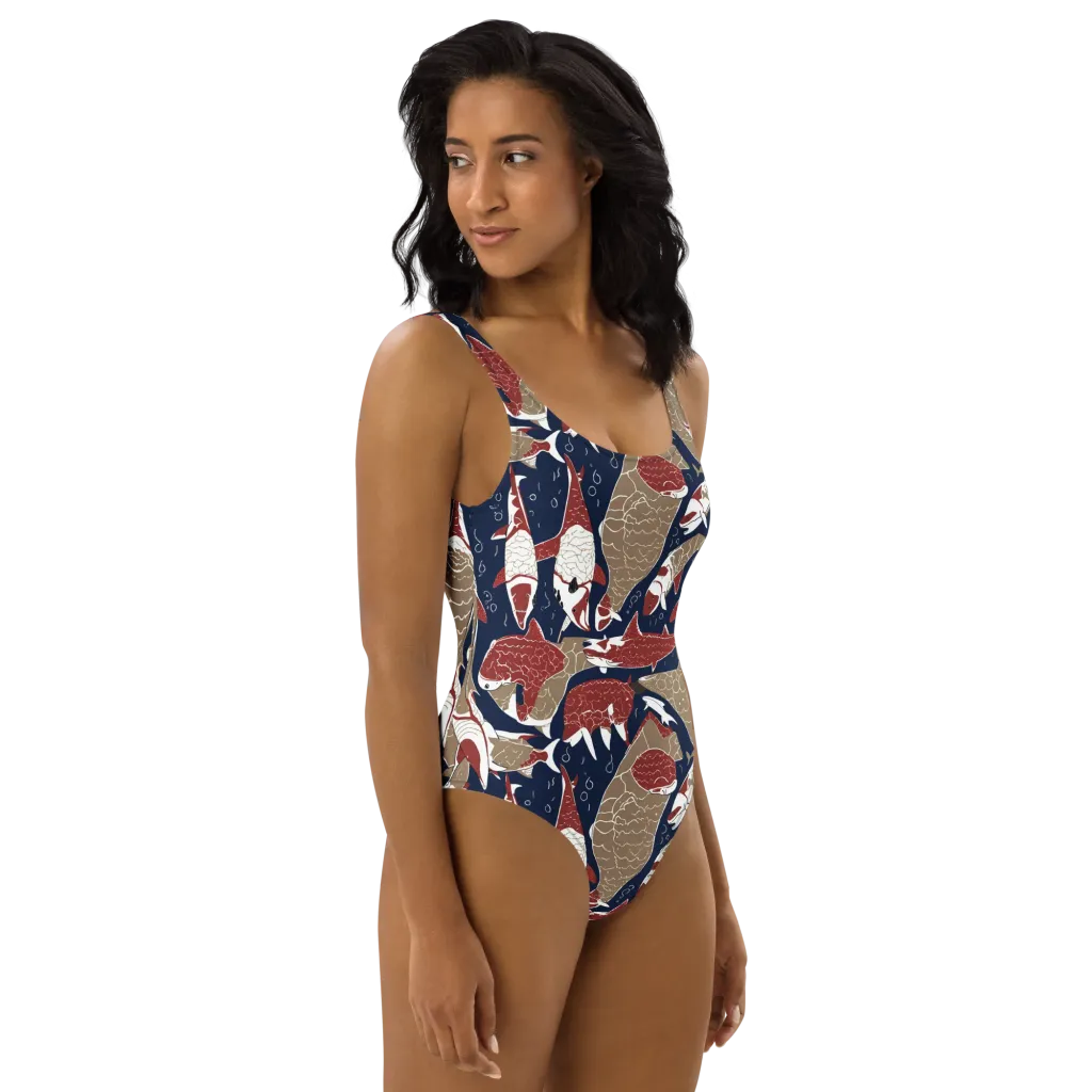Crimson Koi on One-Piece Swimsuit — Right