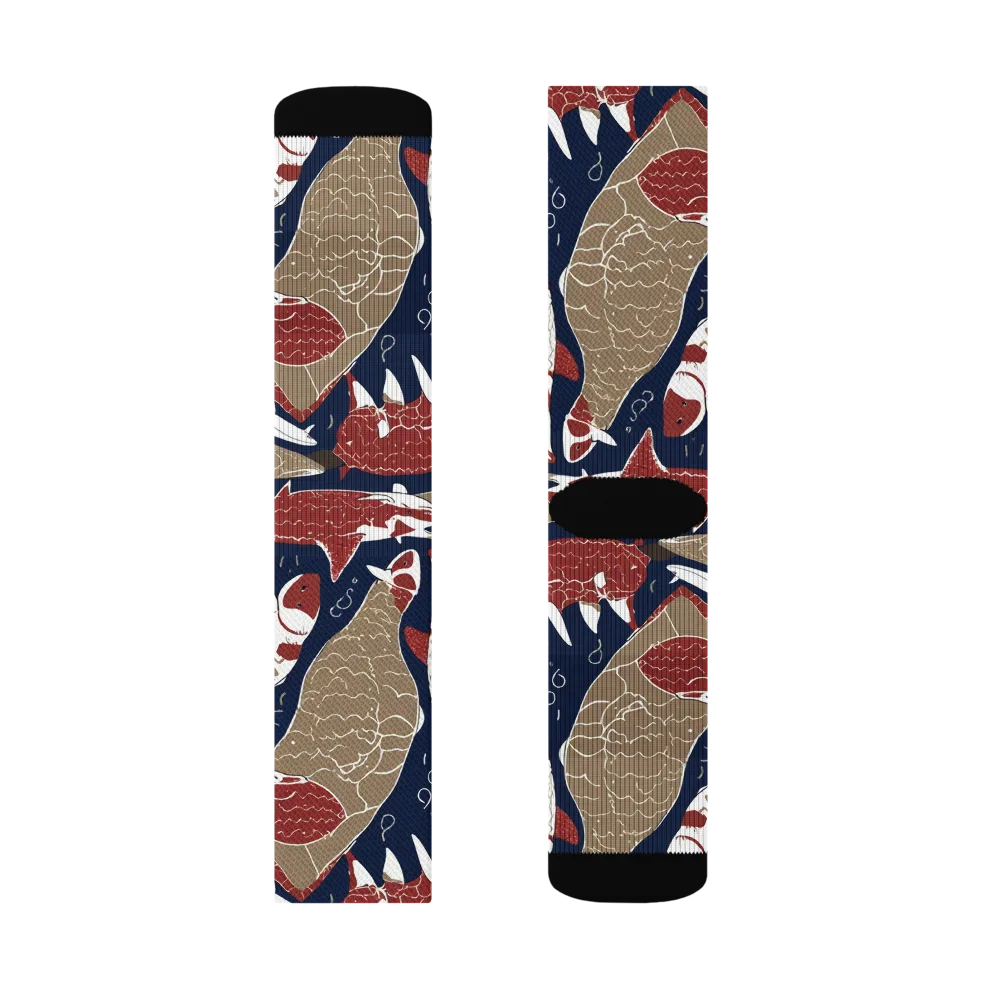 Crimson Koi on Socks — Left Sock