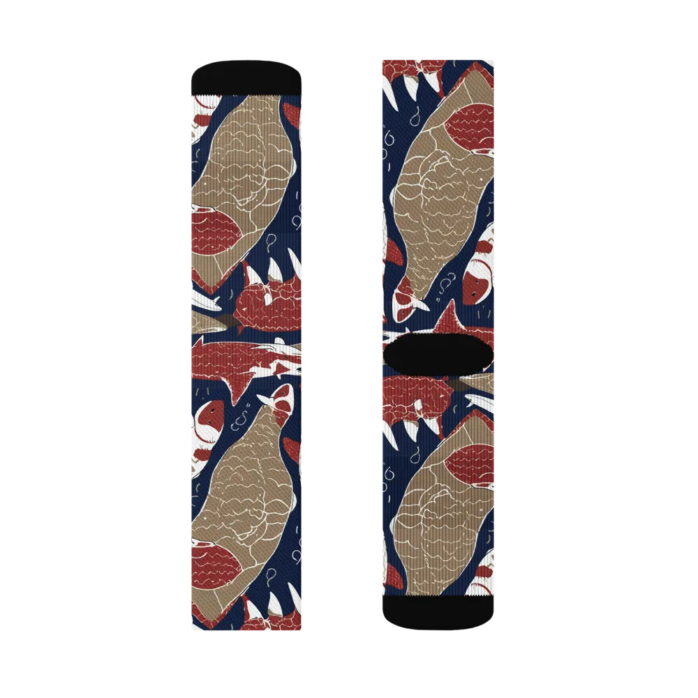 Crimson Koi on Socks — Right Sock
