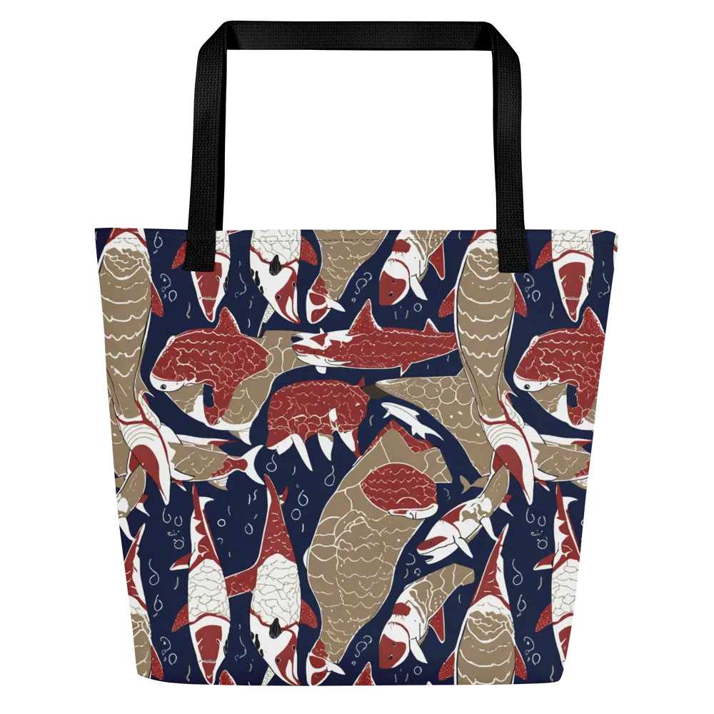 Crimson Koi on Large Tote Bag W/ Pocket — Front