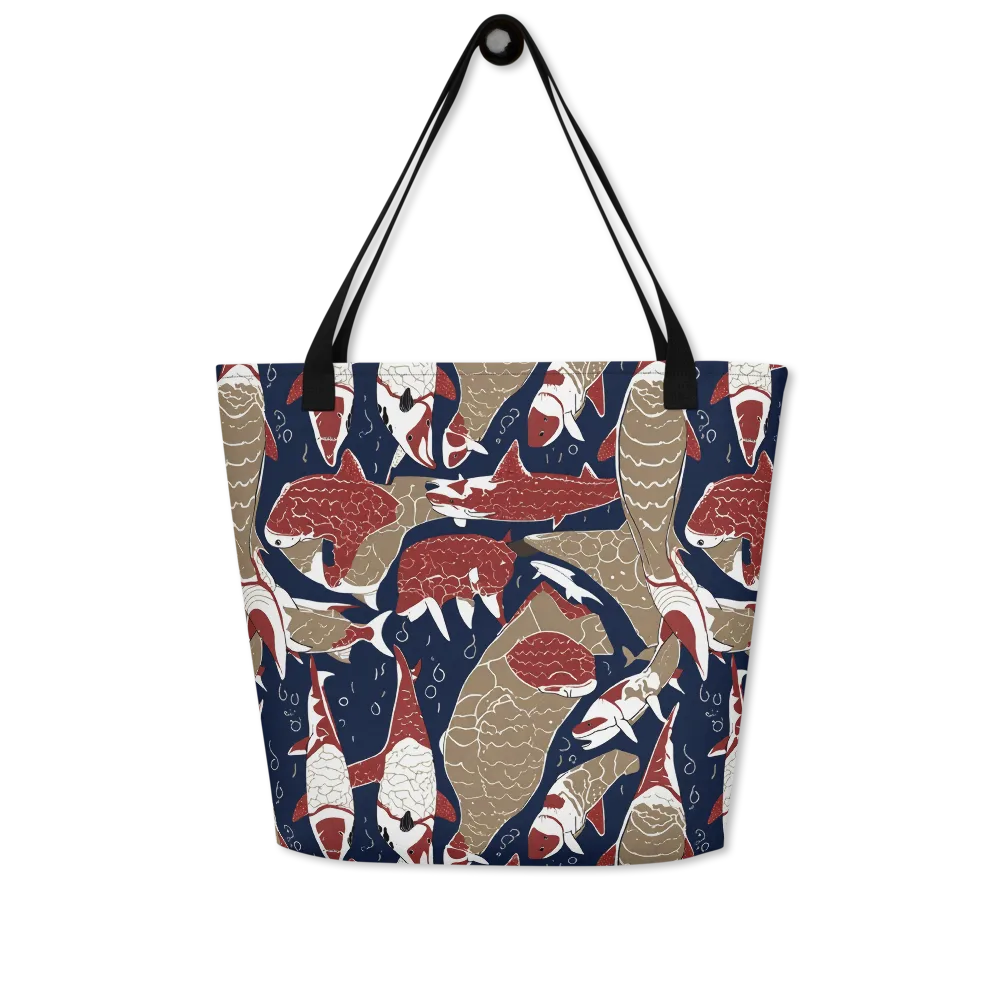 Crimson Koi on Large Tote Bag W/ Pocket — Front