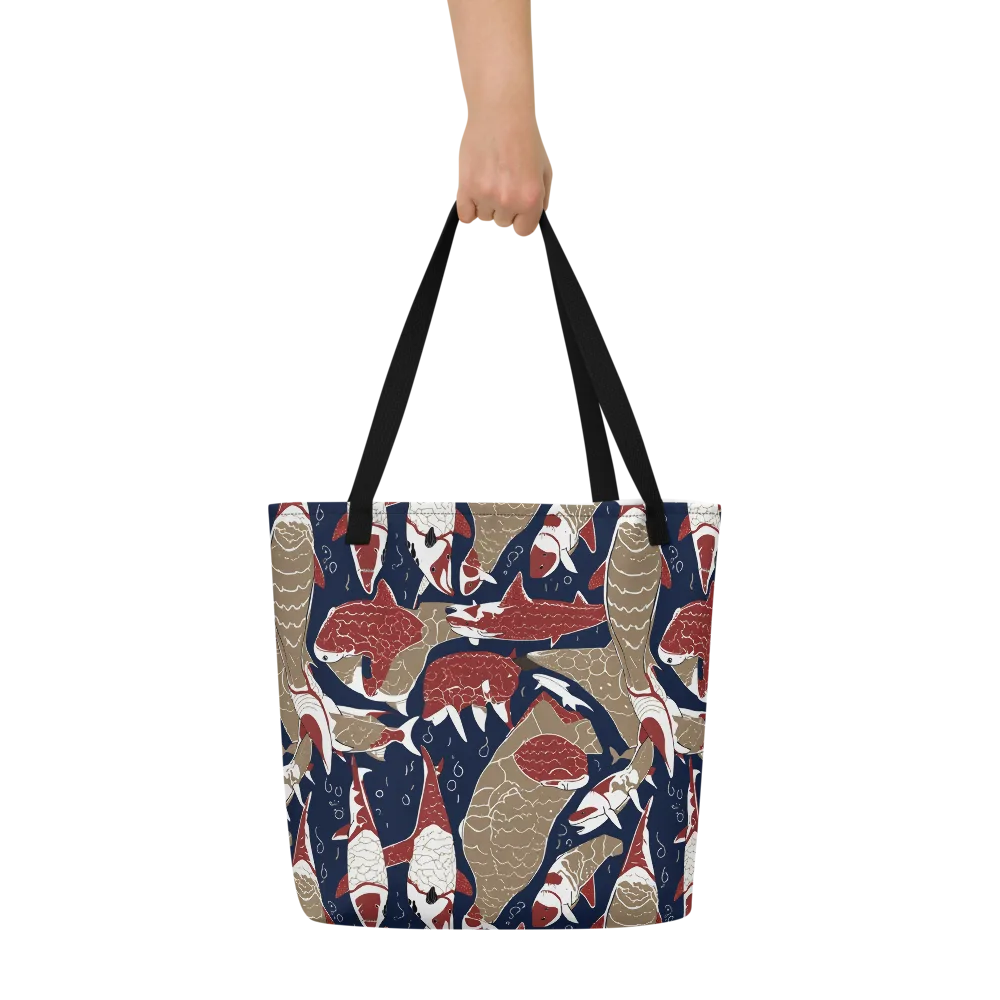 Crimson Koi on Large Tote Bag W/ Pocket — Front