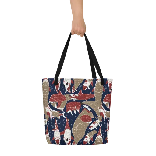 Crimson Koi on a Large Tote Bag W/ Pocket