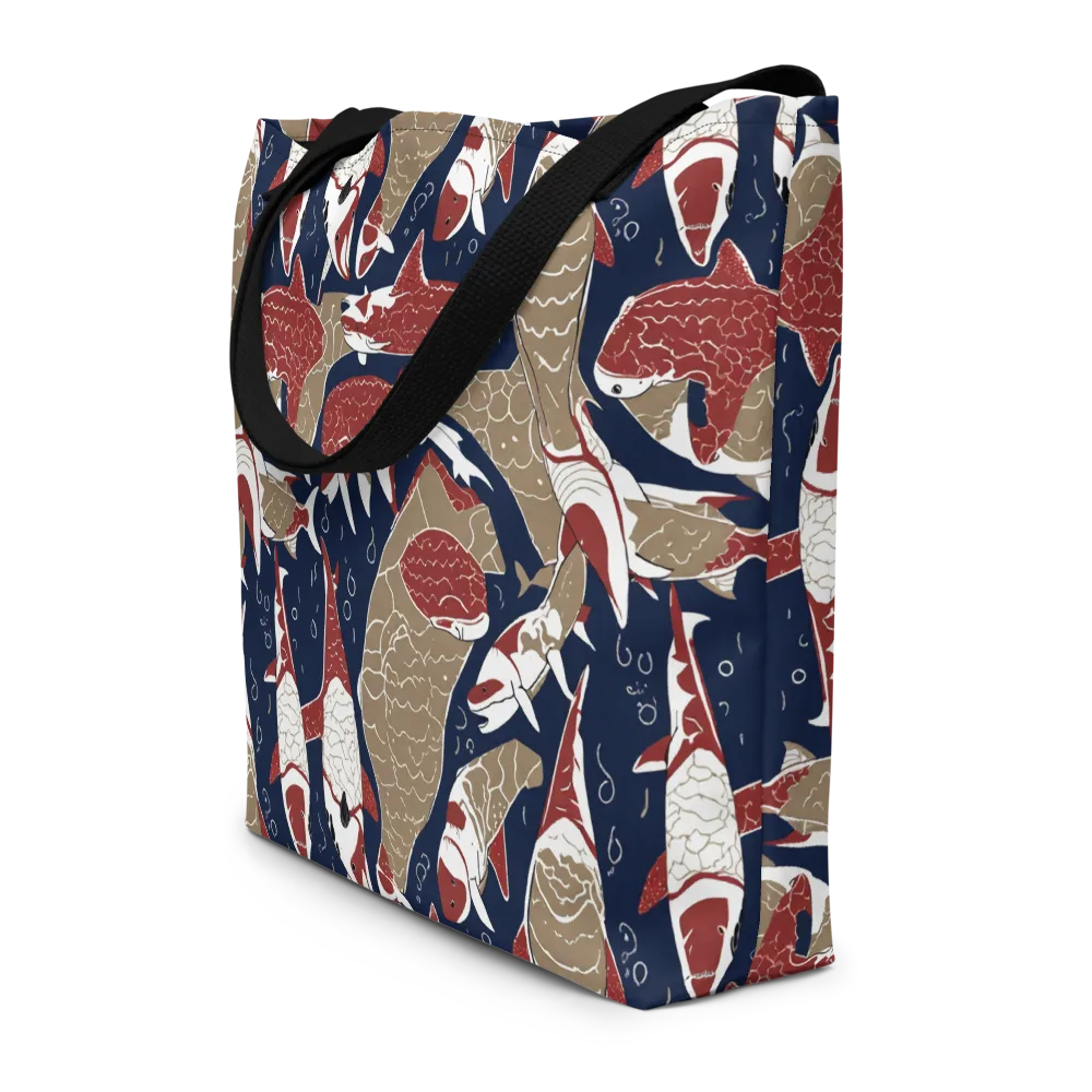Crimson Koi on Large Tote Bag W/ Pocket — Front