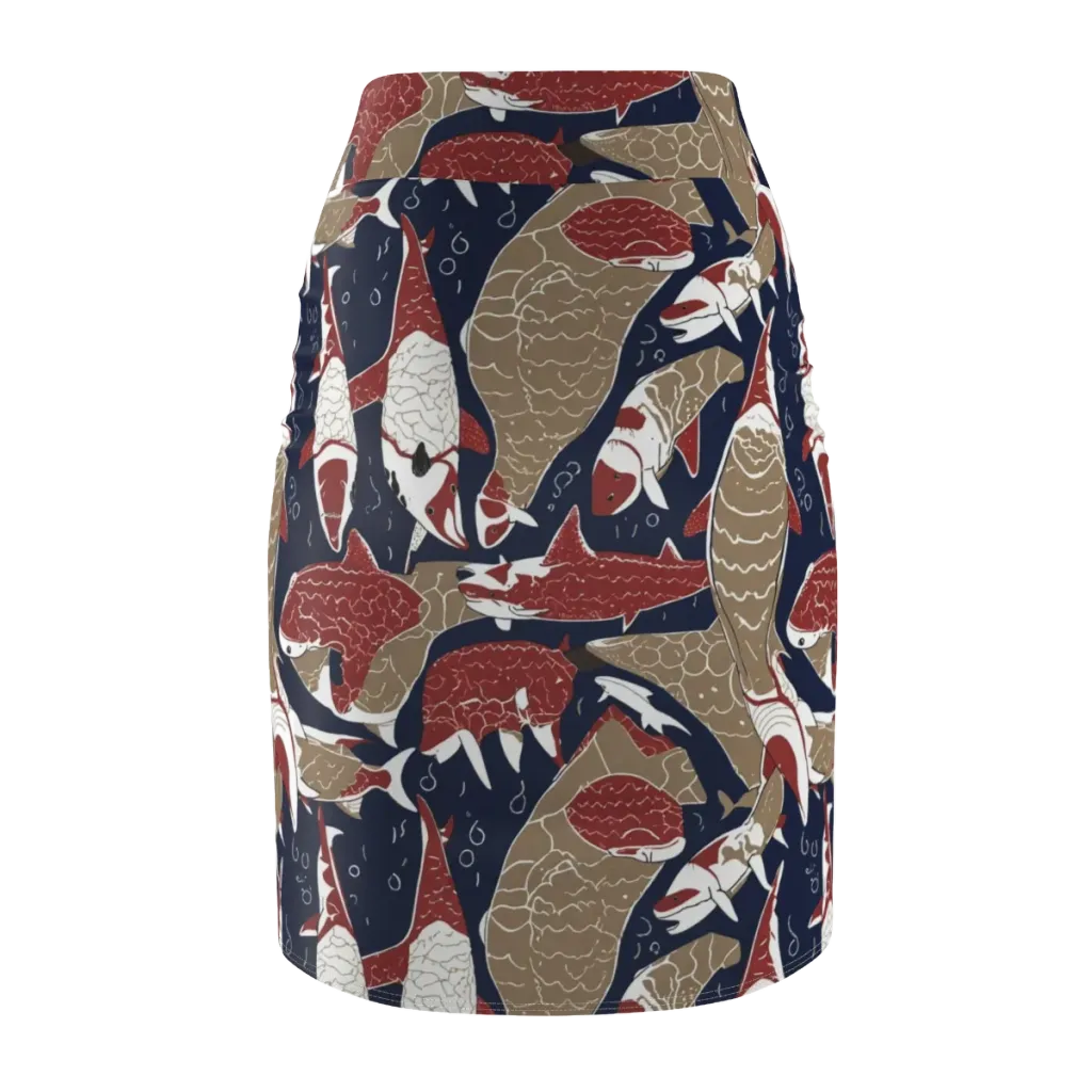 Crimson Koi on Pencil Skirt — Back