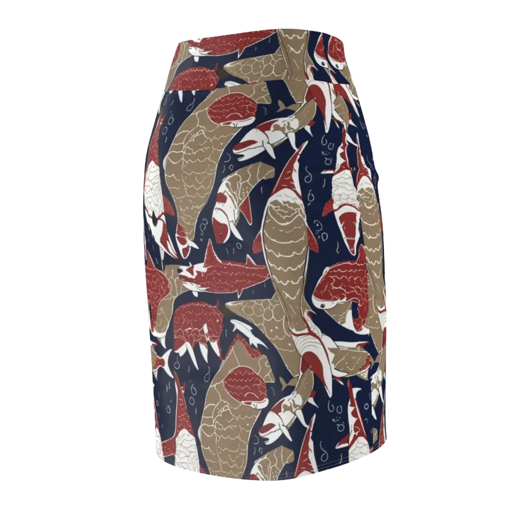 Crimson Koi on Pencil Skirt — Back Side