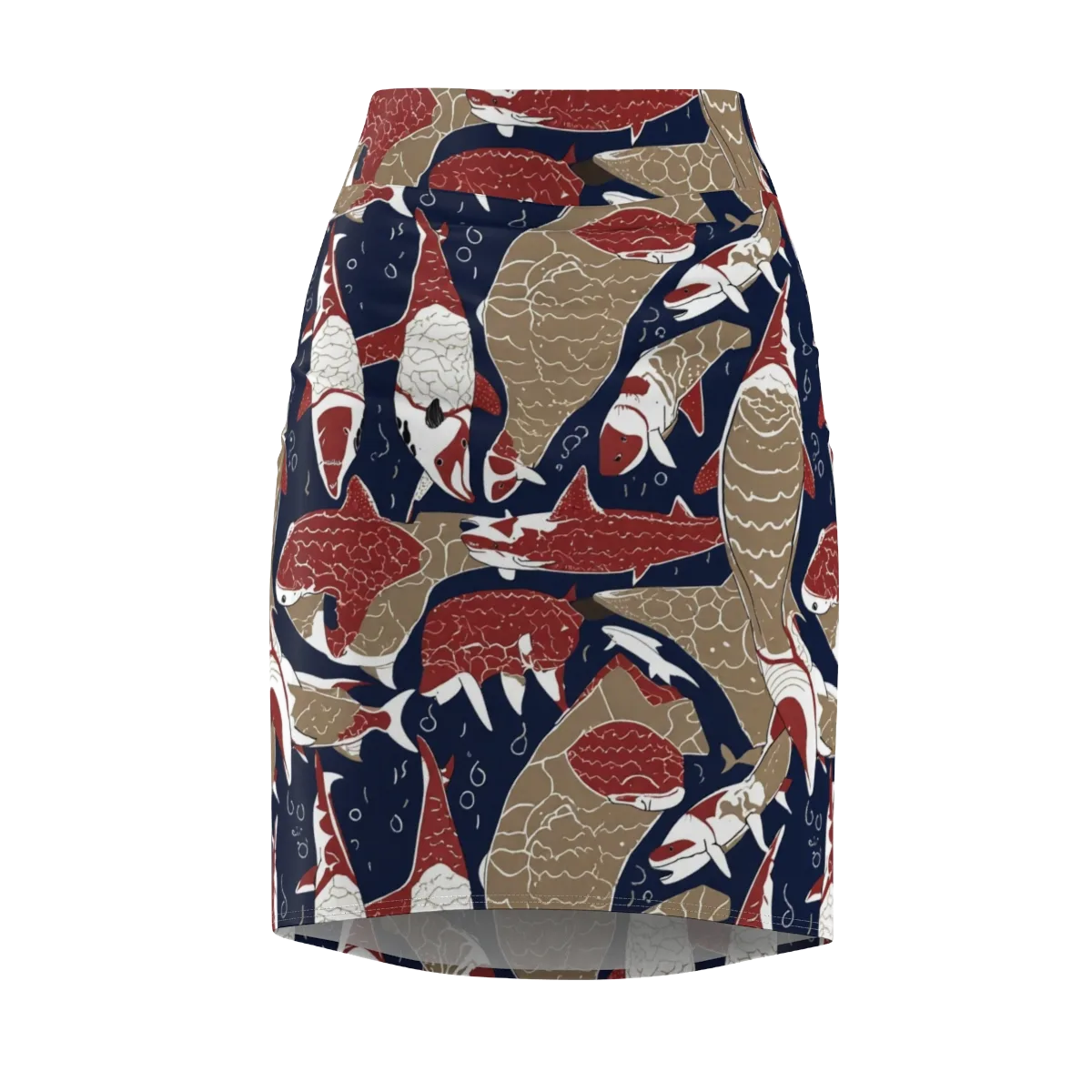 Crimson Koi on Pencil Skirt — Front