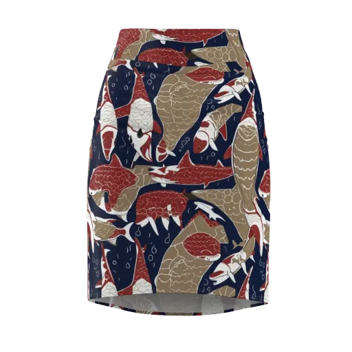 Crimson Koi on a Pencil Skirt