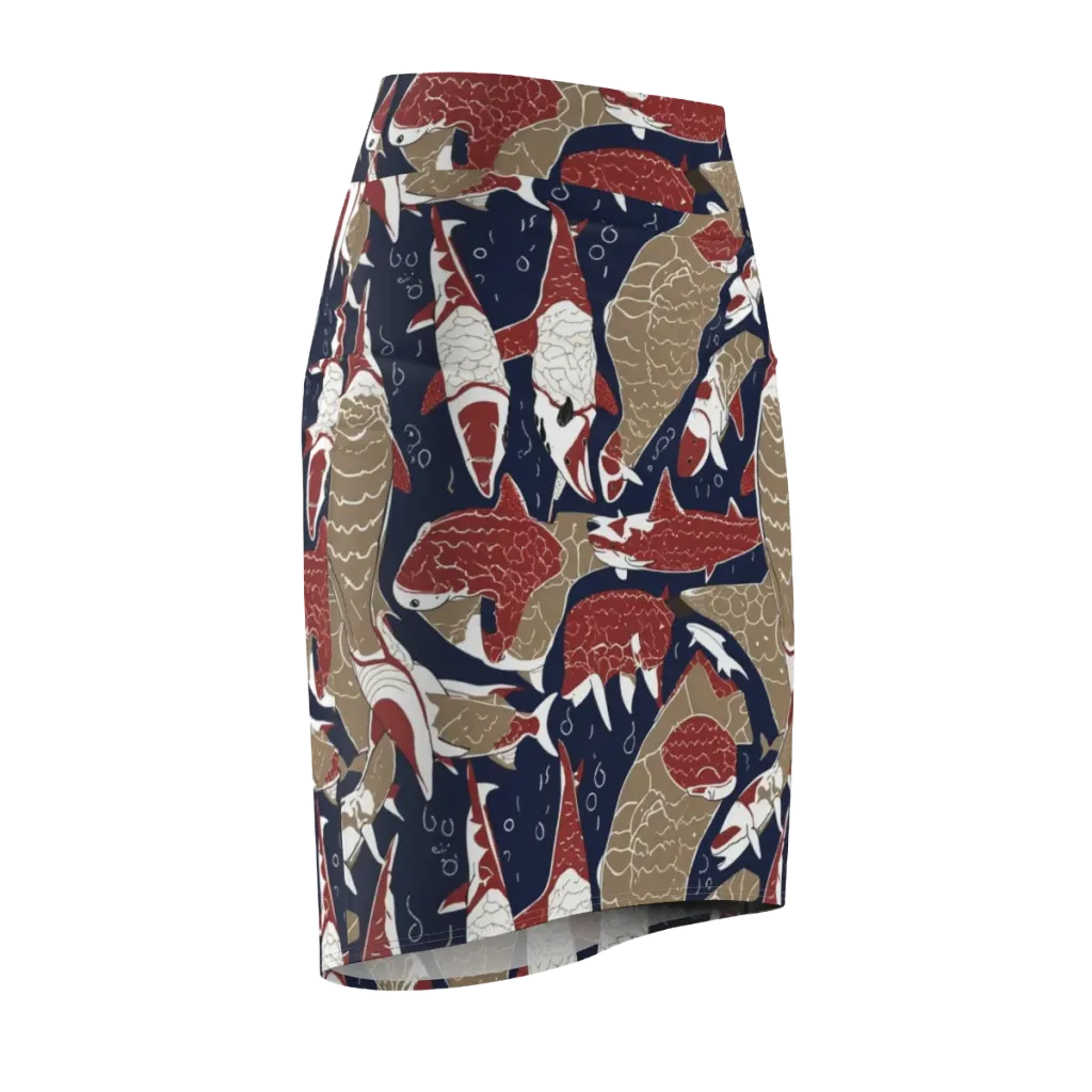 Crimson Koi on Pencil Skirt — Front Side