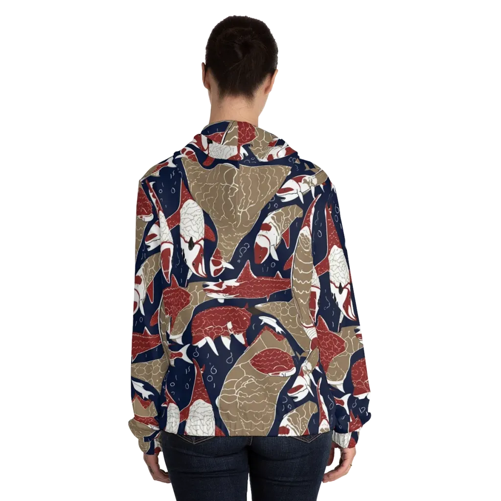 Crimson Koi on Women's Full-Zip Hoodie — Back On Person
