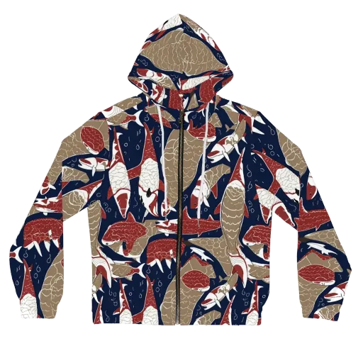 Crimson Koi on a Women's Full-Zip Hoodie