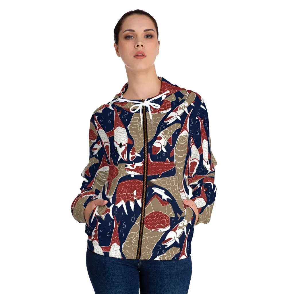 Crimson Koi on Women's Full-Zip Hoodie — Front On Person