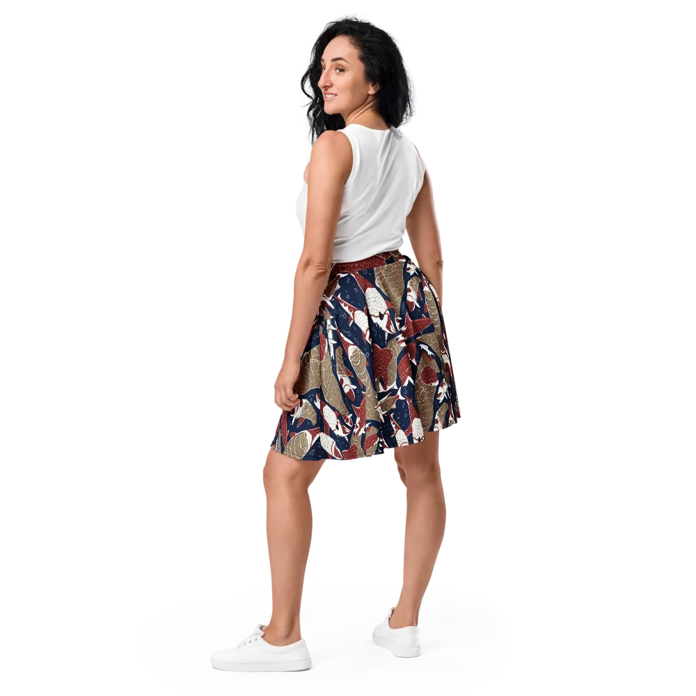 Crimson Koi on Skater Skirt — Back