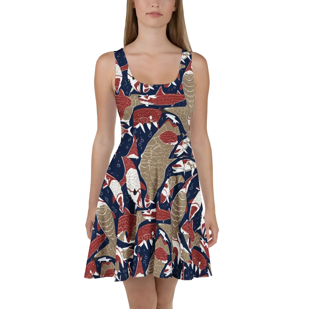 Crimson Koi on Skater Dress — Front