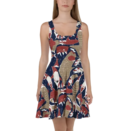 Crimson Koi on a Skater Dress