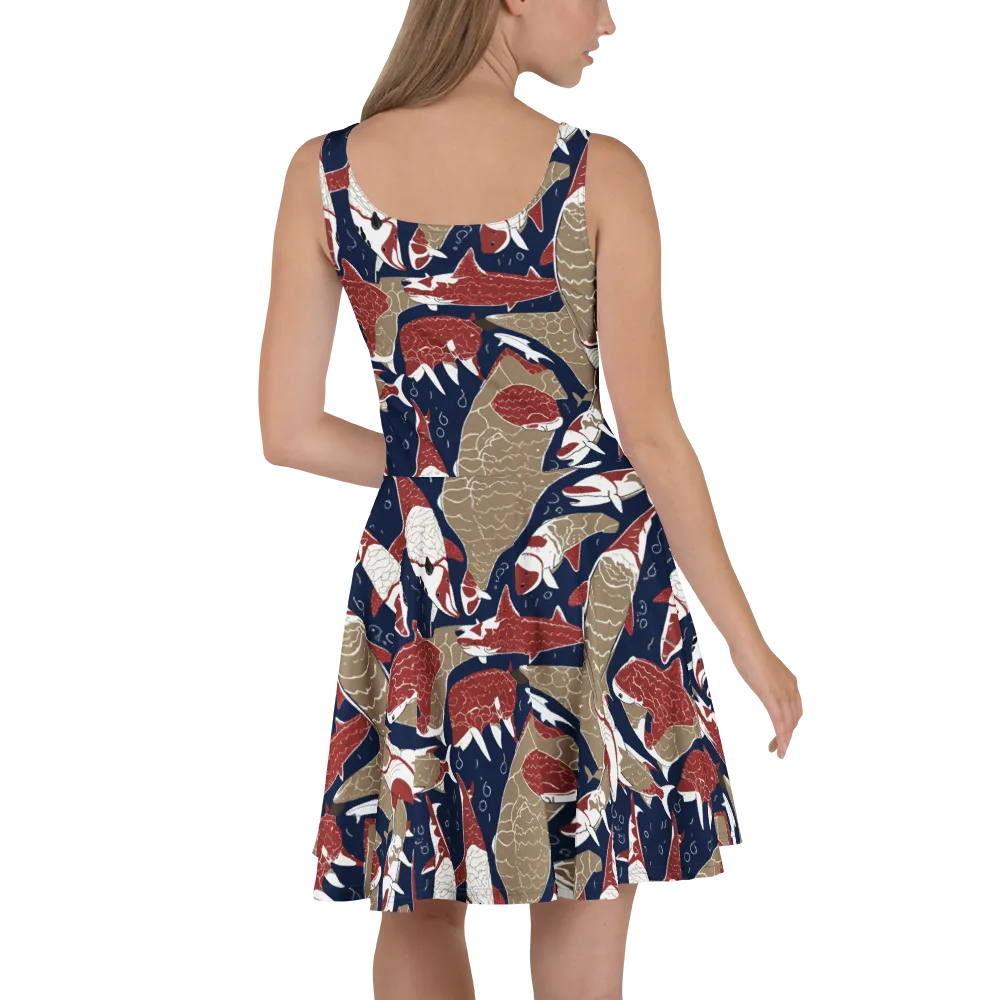 Crimson Koi on Skater Dress — Back
