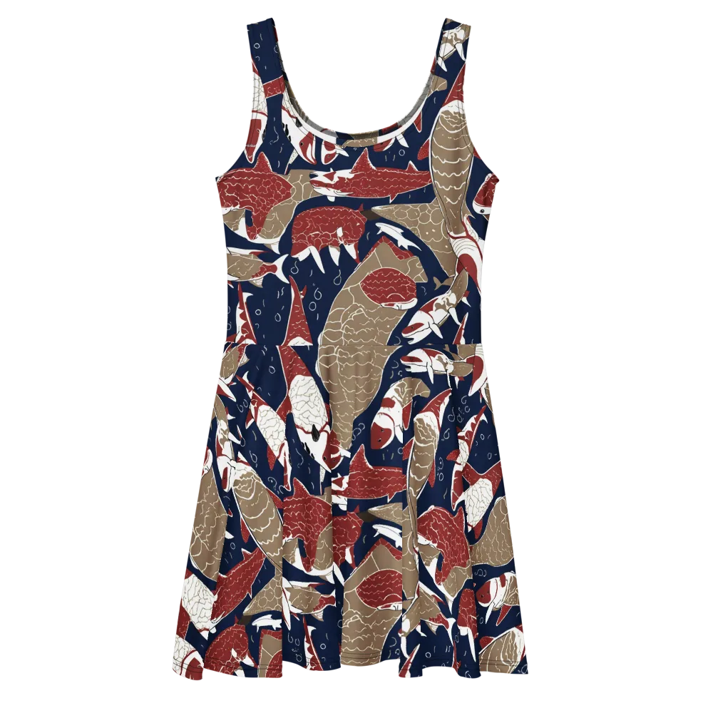 Crimson Koi on Skater Dress — Front