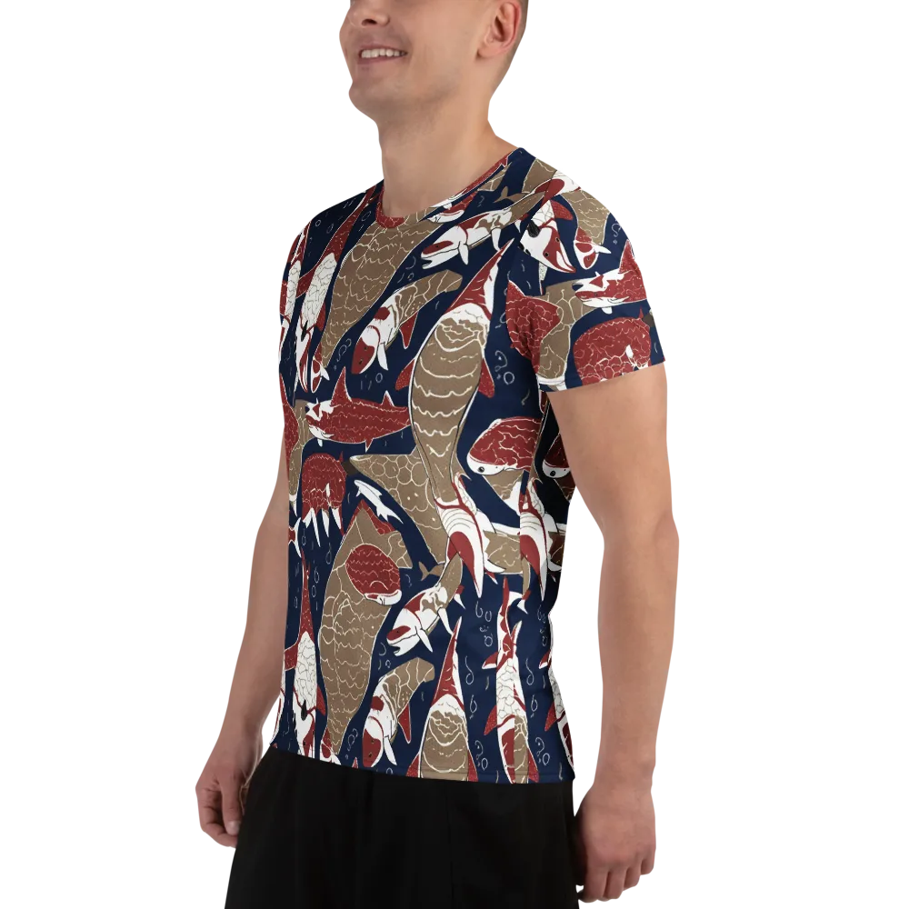 Crimson Koi on Men's Athletic T-Shirt — Left