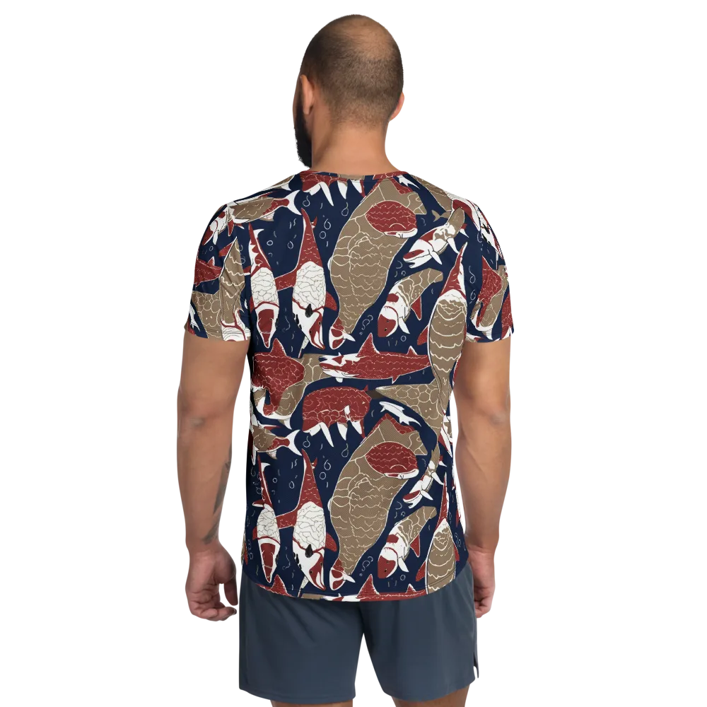 Crimson Koi on Men's Athletic T-Shirt — Back