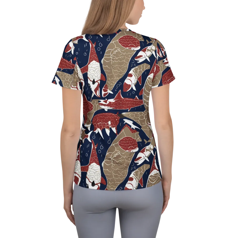 Crimson Koi on Women's Athletic T-Shirt — Back