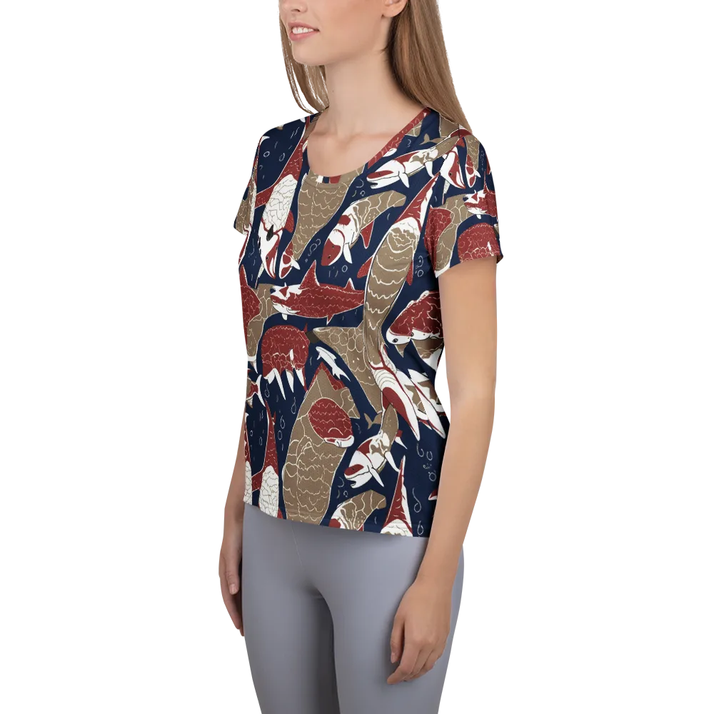 Crimson Koi on Women's Athletic T-Shirt — Left