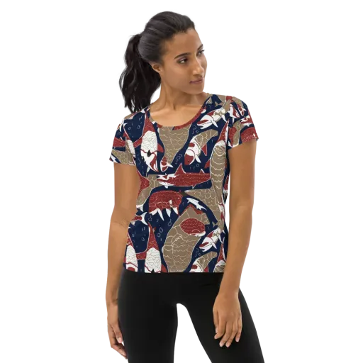 Crimson Koi on a Women's Athletic T-Shirt