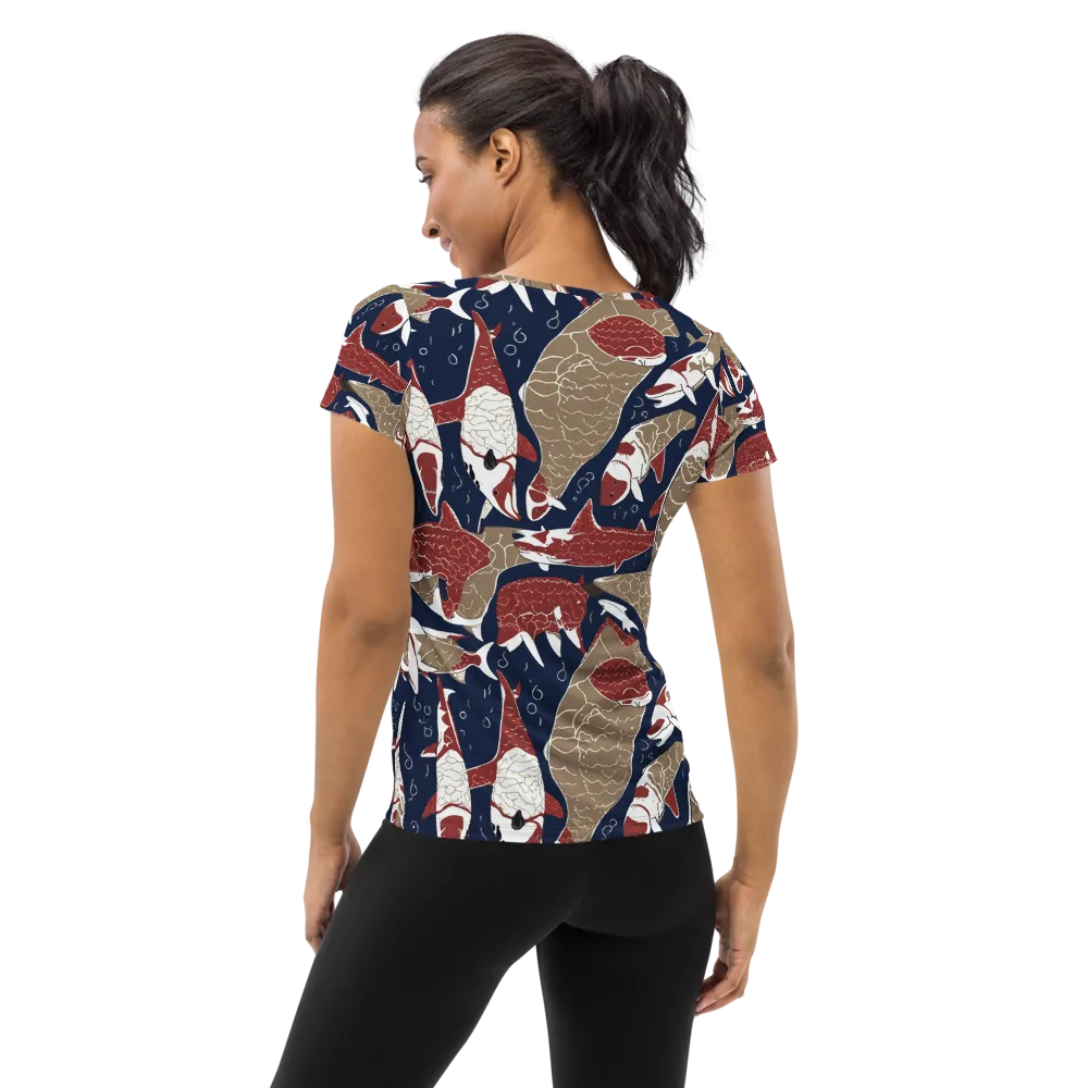 Crimson Koi on Women's Athletic T-Shirt — Back