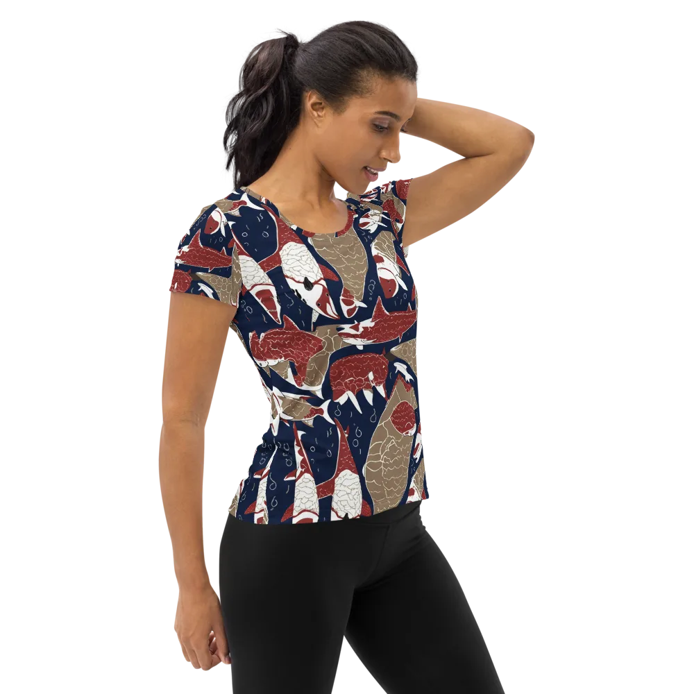 Crimson Koi on Women's Athletic T-Shirt — Right