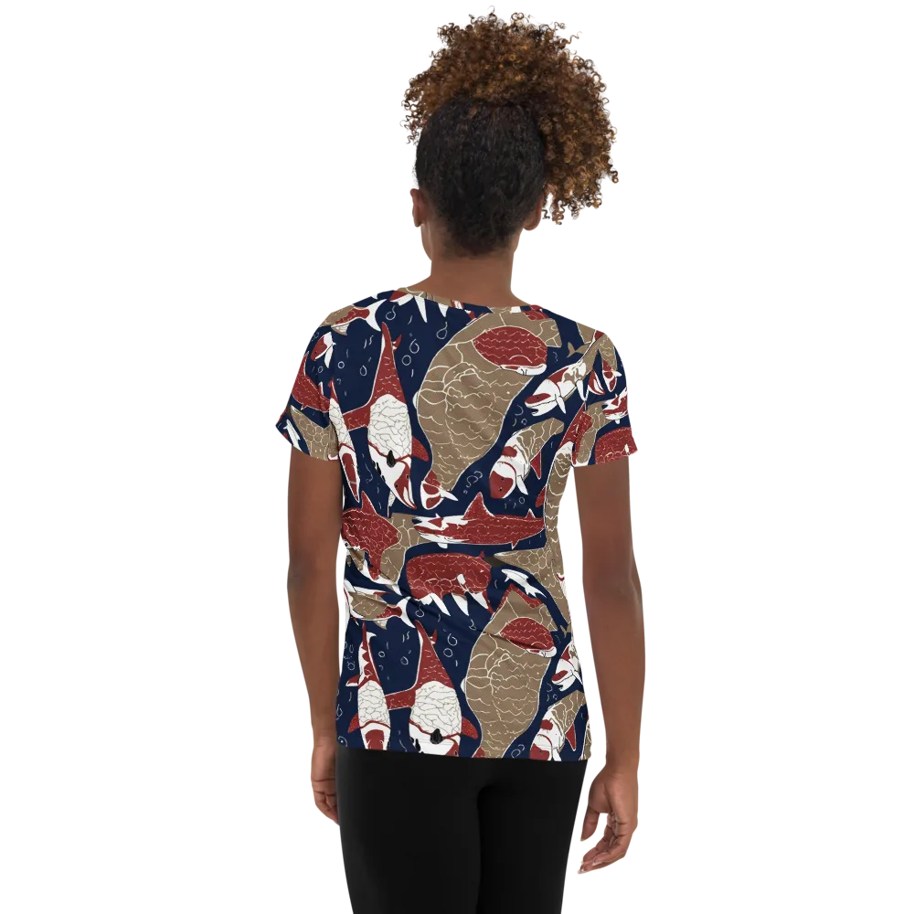 Crimson Koi on Women's Athletic T-Shirt — Back