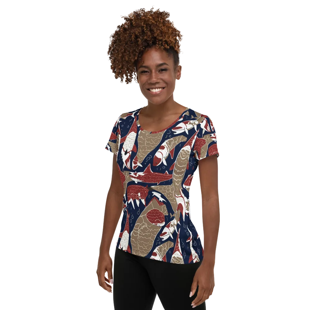 Crimson Koi on Women's Athletic T-Shirt — Left