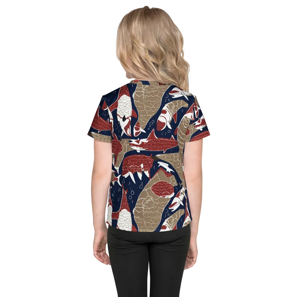 Crimson Koi on Kids Crew Neck T-Shirt — Back