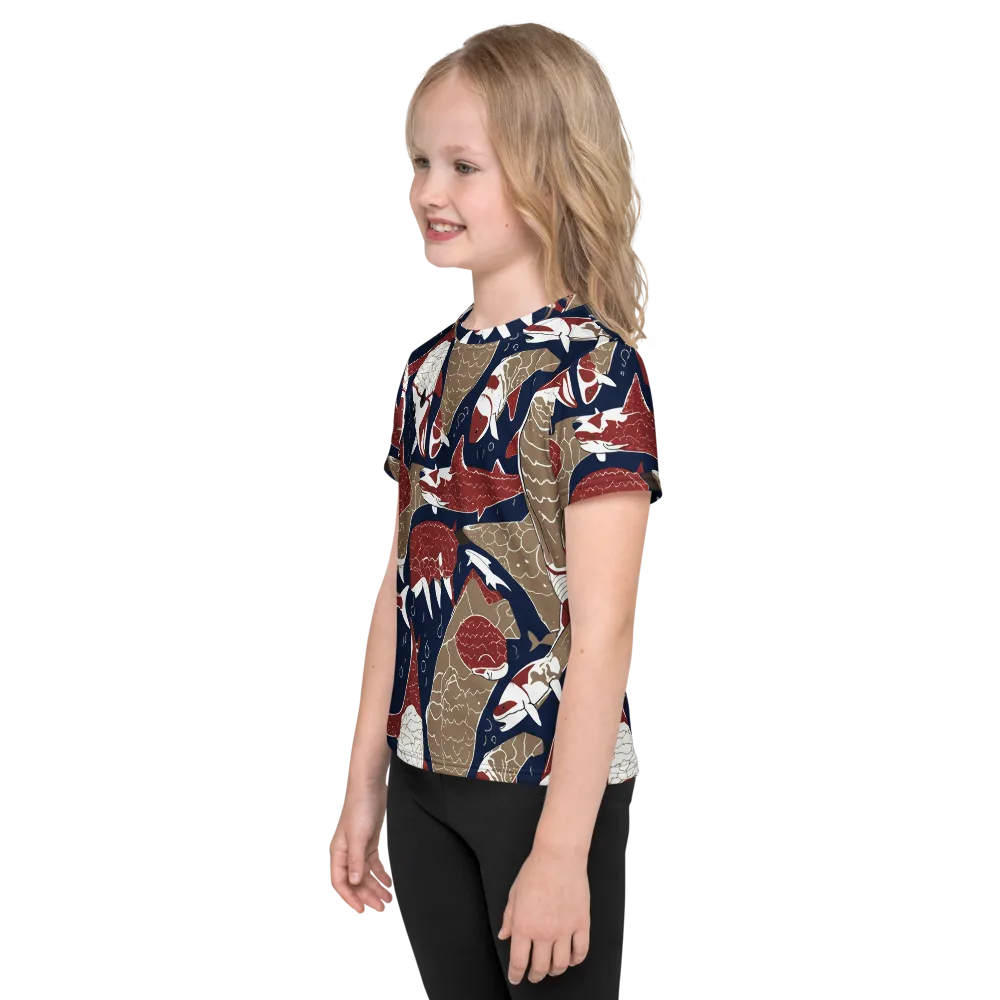 Crimson Koi on Kids Crew Neck T-Shirt — Left