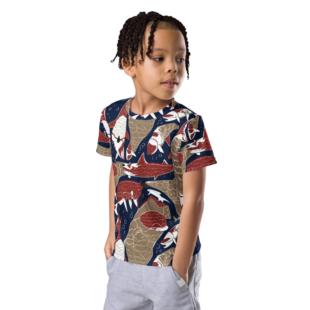 Crimson Koi on Kids Crew Neck T-Shirt — Left Front