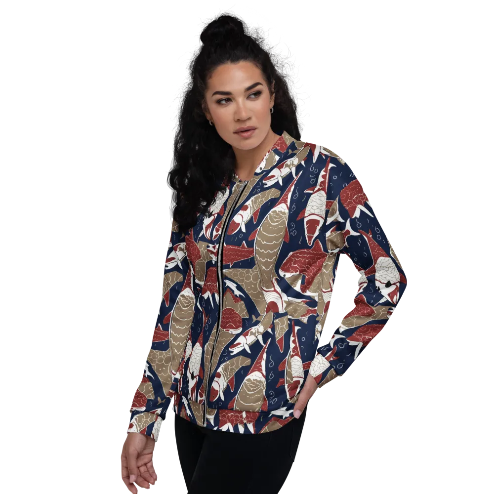 Crimson Koi on Bomber Jacket — Left