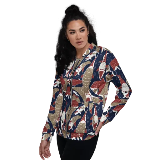 Crimson Koi on a Bomber Jacket