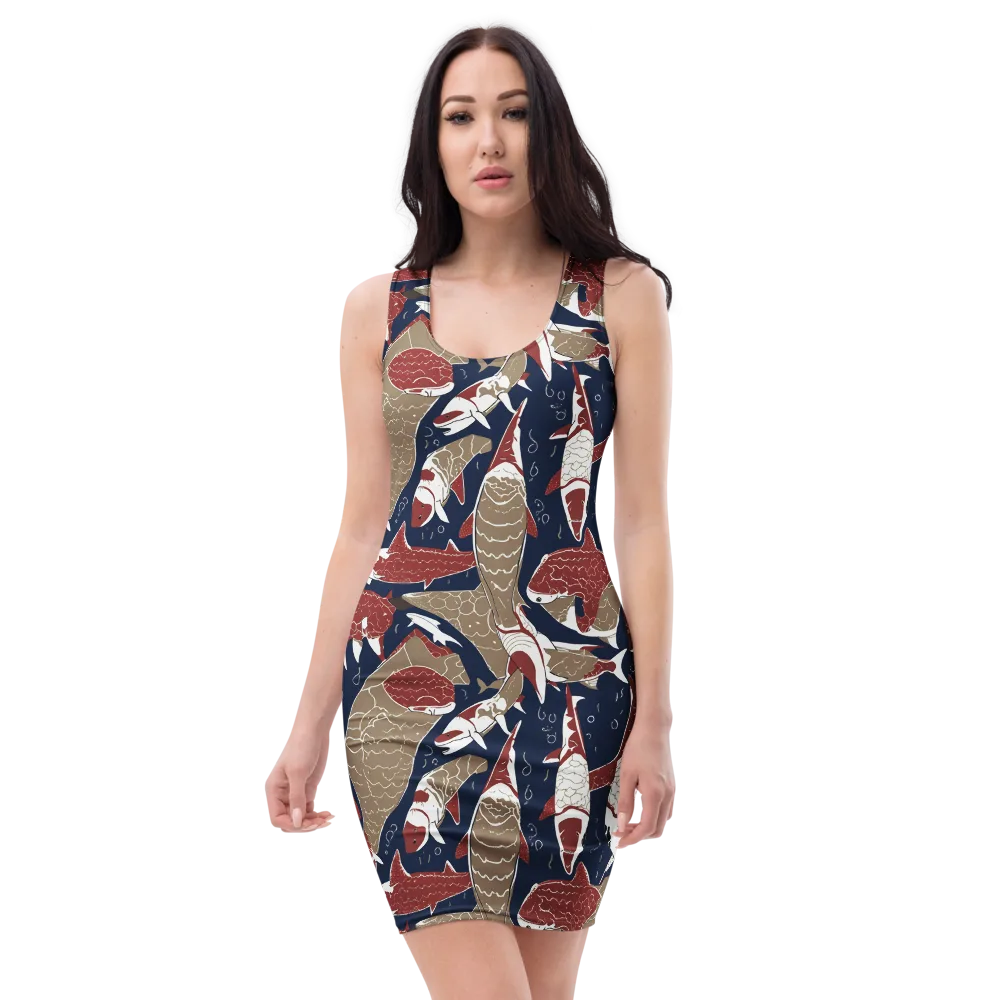 Crimson Koi on Bodycon Dress — Front