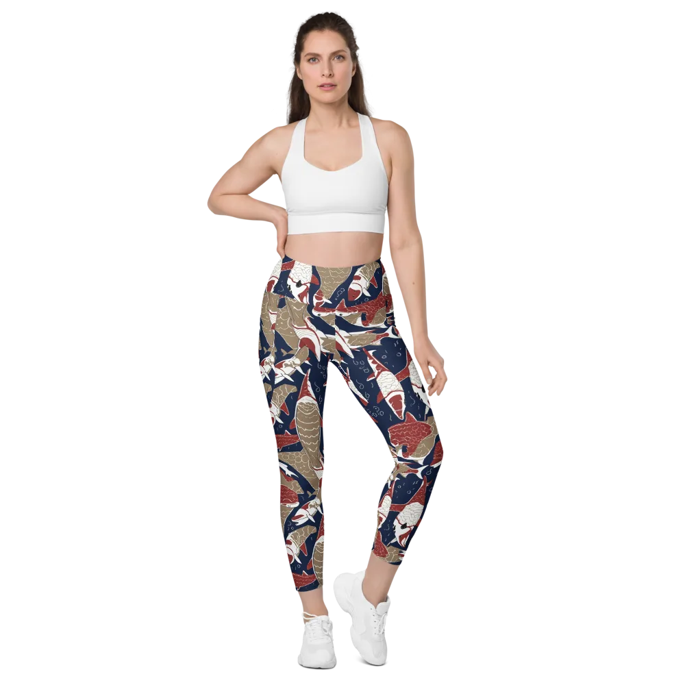 Crimson Koi on Leggings with Pockets — Front