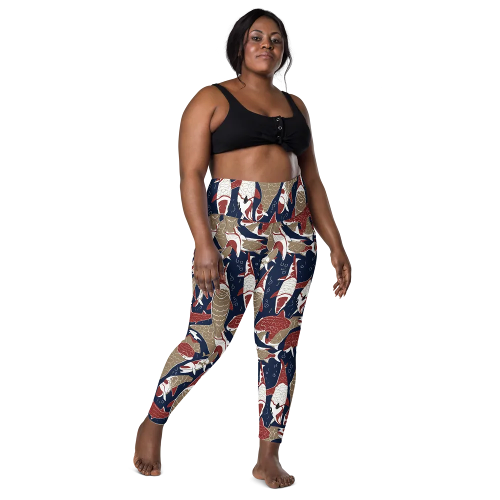 Crimson Koi on Leggings with Pockets — Front