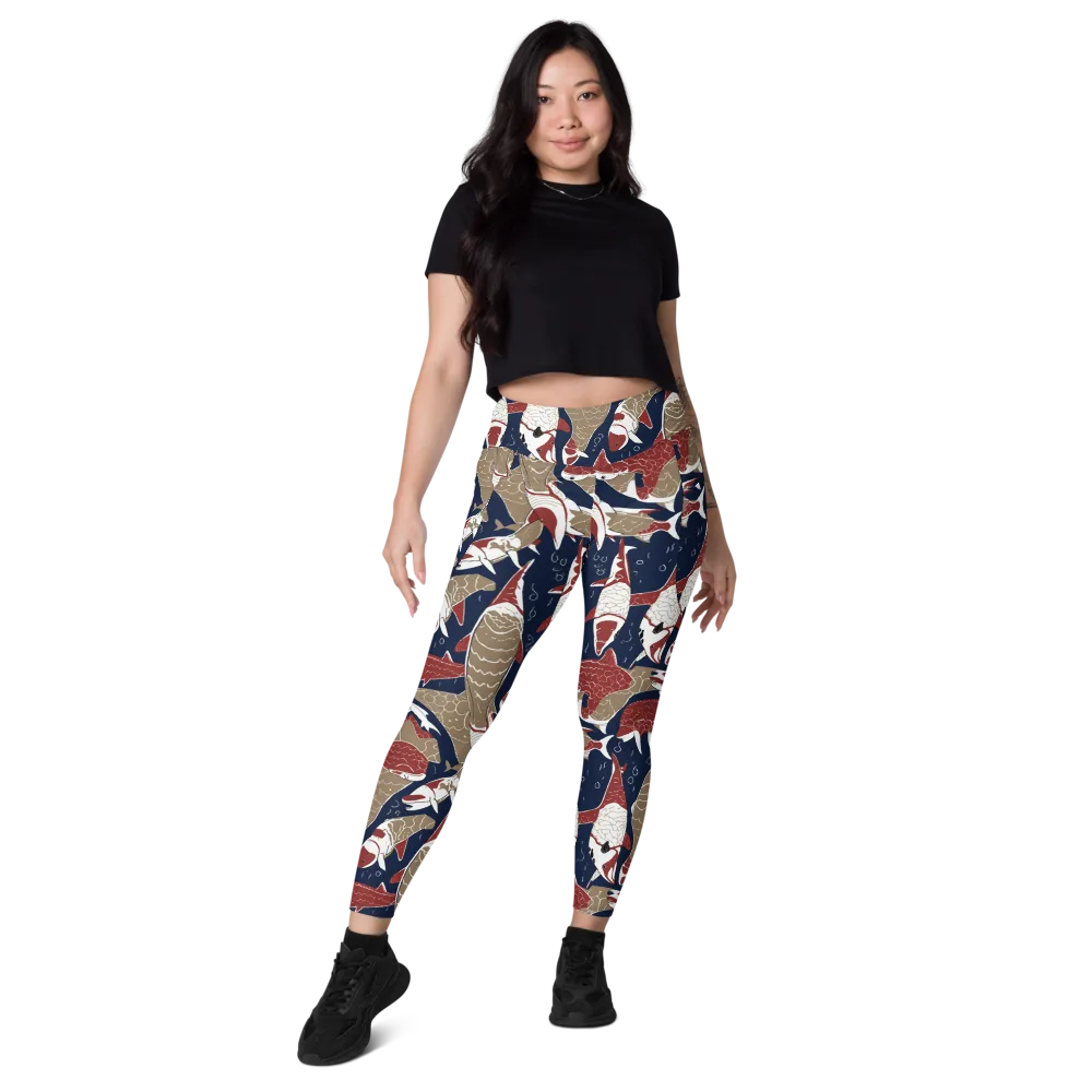 Crimson Koi on Leggings with Pockets — Front
