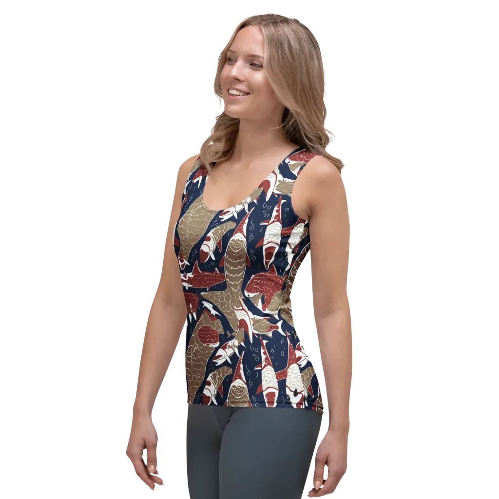 Crimson Koi on Women's Tank Top — Left Front