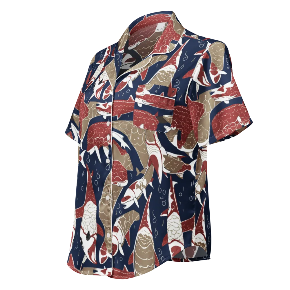 Crimson Koi on Women's Short Sleeve Pajama Top — Left Front