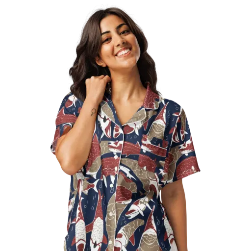 Crimson Koi on a Women's Short Sleeve Pajama Top