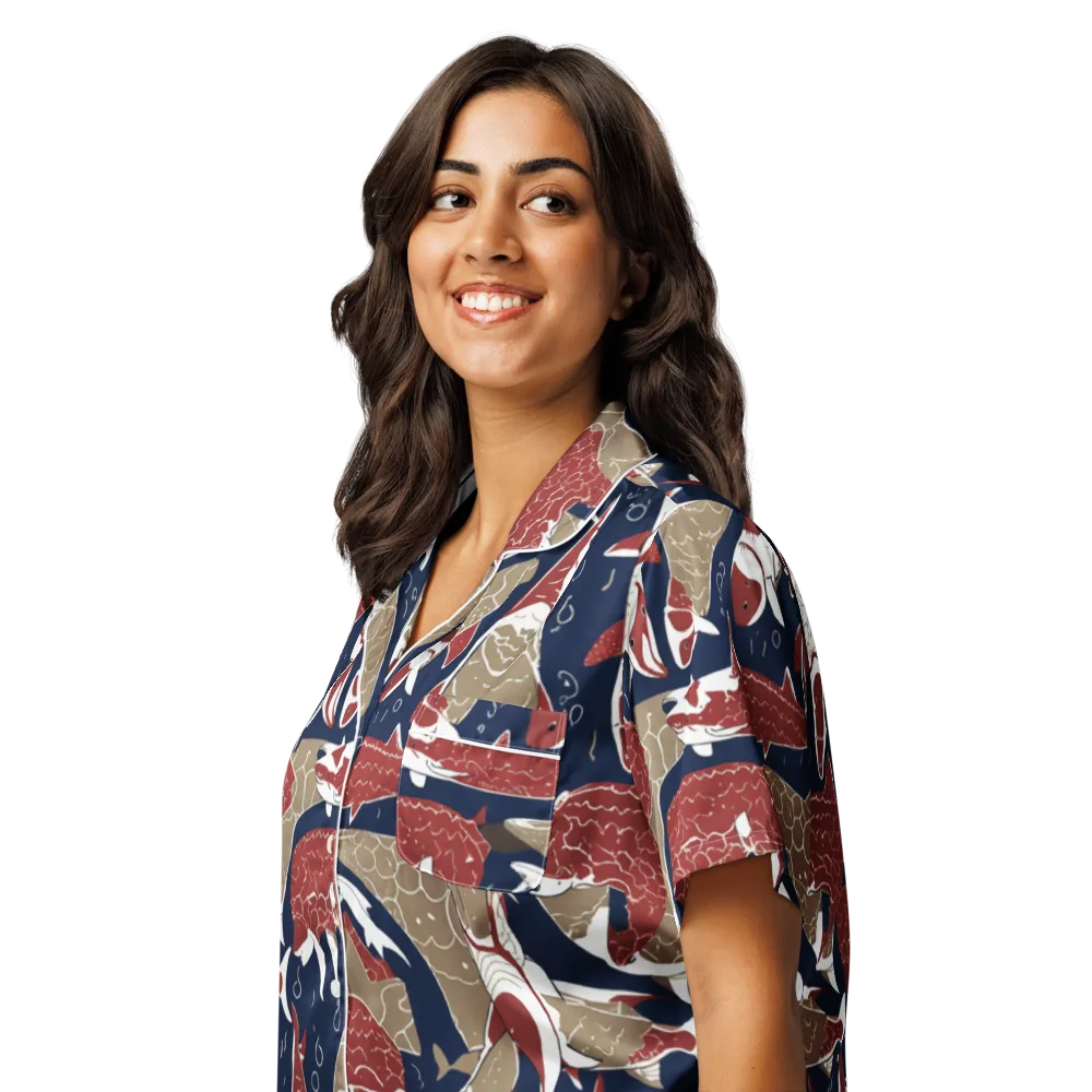 Crimson Koi on Women's Short Sleeve Pajama Top — Left Front