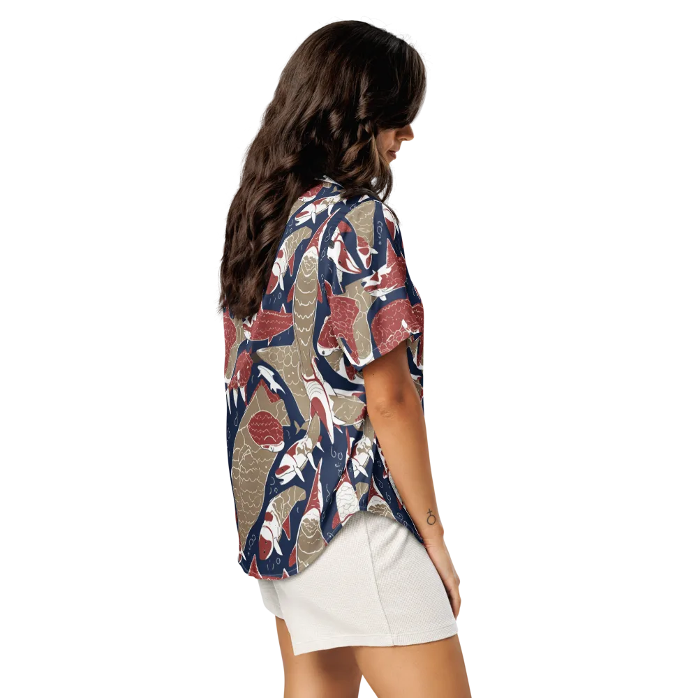 Crimson Koi on Women's Short Sleeve Pajama Top — Right Back