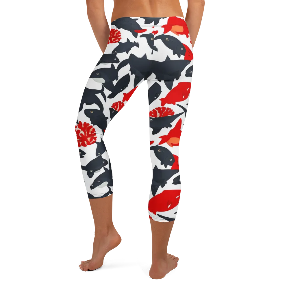 Coral Nightfall on Capri Leggings — Back