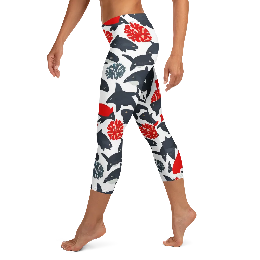 Coral Nightfall on Capri Leggings — Left