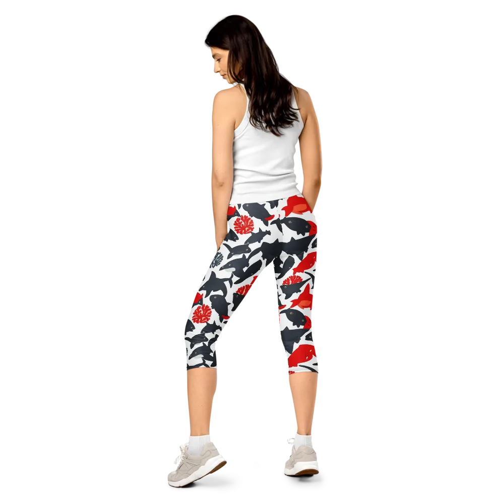 Coral Nightfall on Capri Leggings — Back