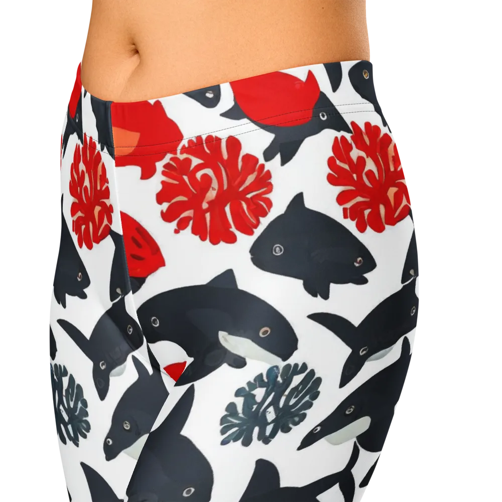 Coral Nightfall on Capri Leggings — Zoomed-in